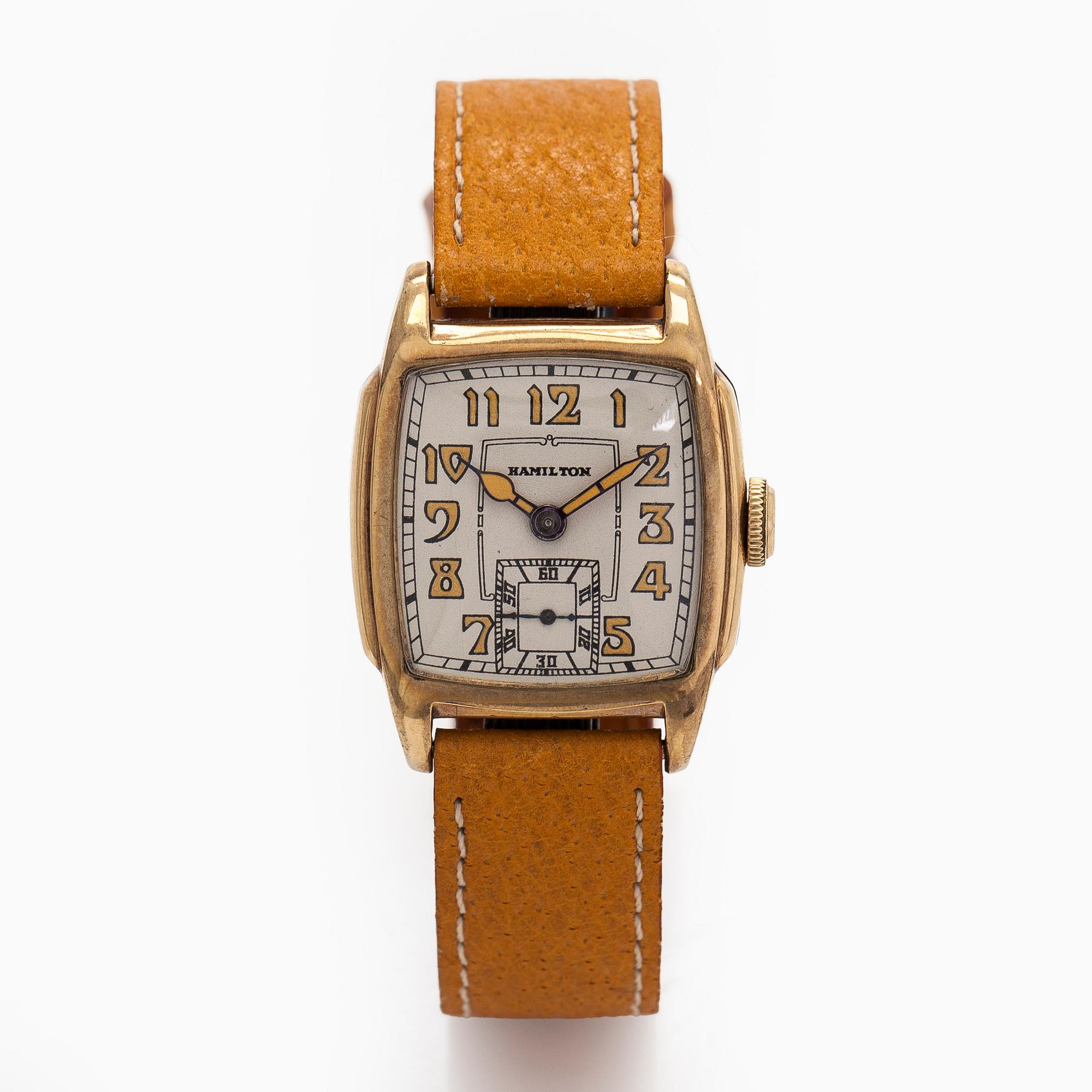 Hamilton, “Dodson”, wristwatch, 27 x 28 mm, gold-plated, manua, 1930s.