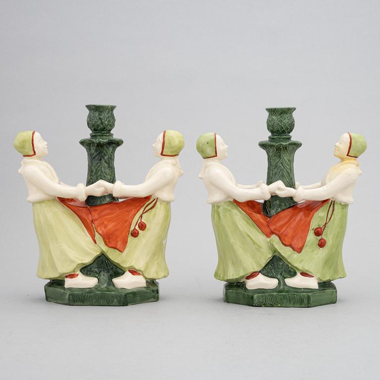 Hilma Persson-Hjelm, a set of two flintware candlesticks, Rörstrand, early 20th Century.