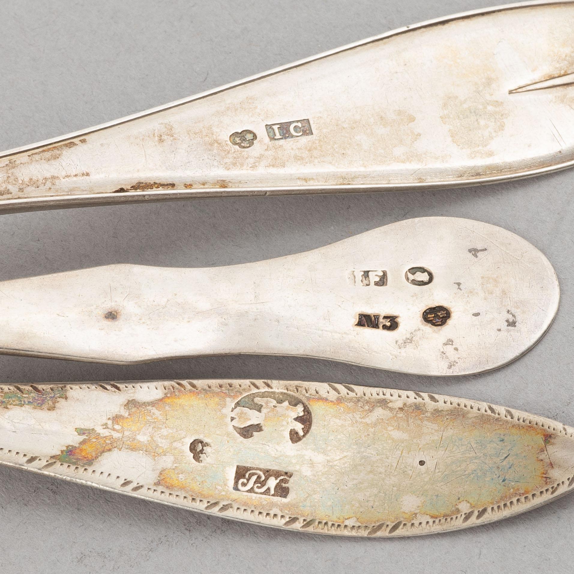 29 silvers spoons by varying smiths, Sweden, 18th-19th centruy.