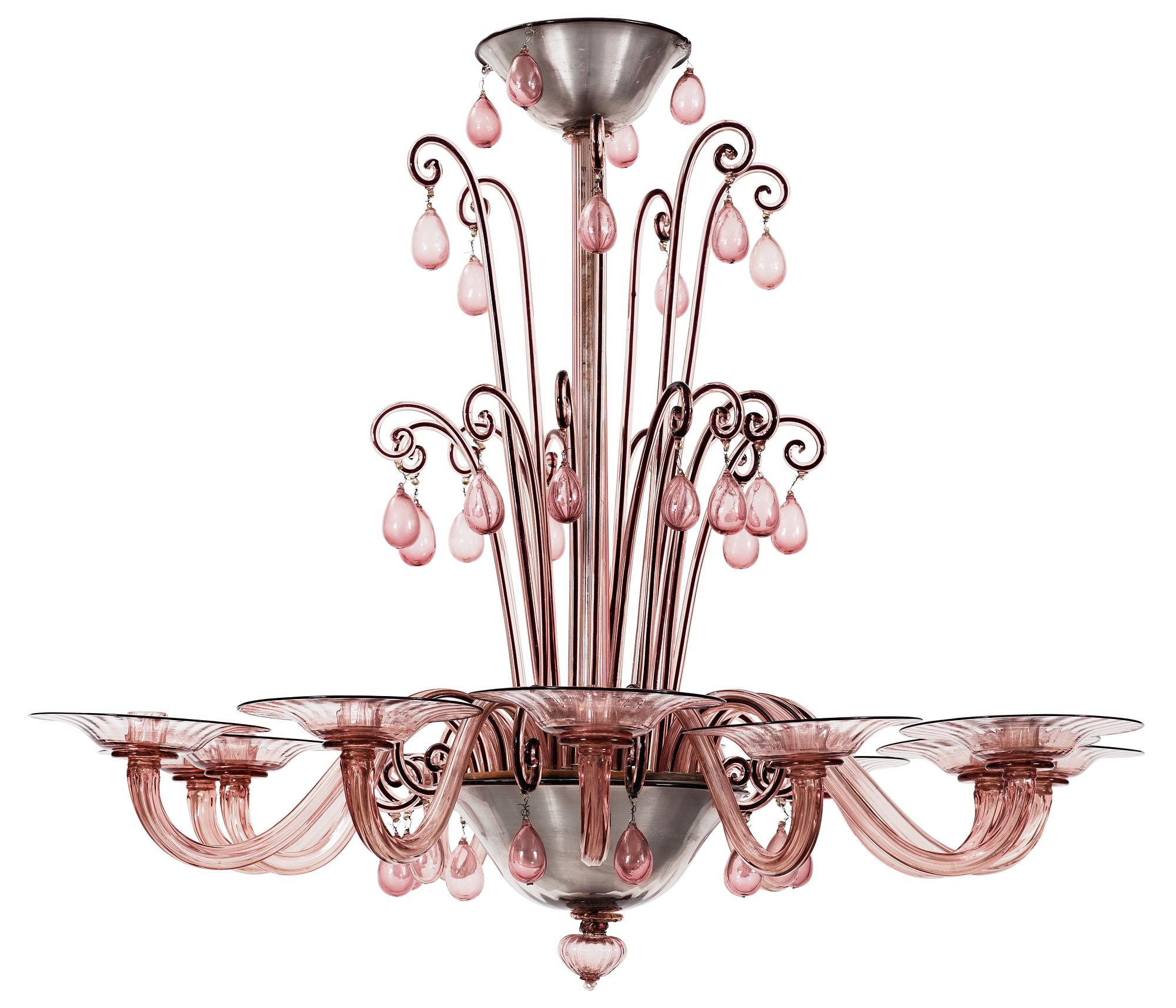 A 1930's Italian chandelier for twelve candles, attributed to Napoleone Martinuzzi, Venini, Murano, Italy 1930's.