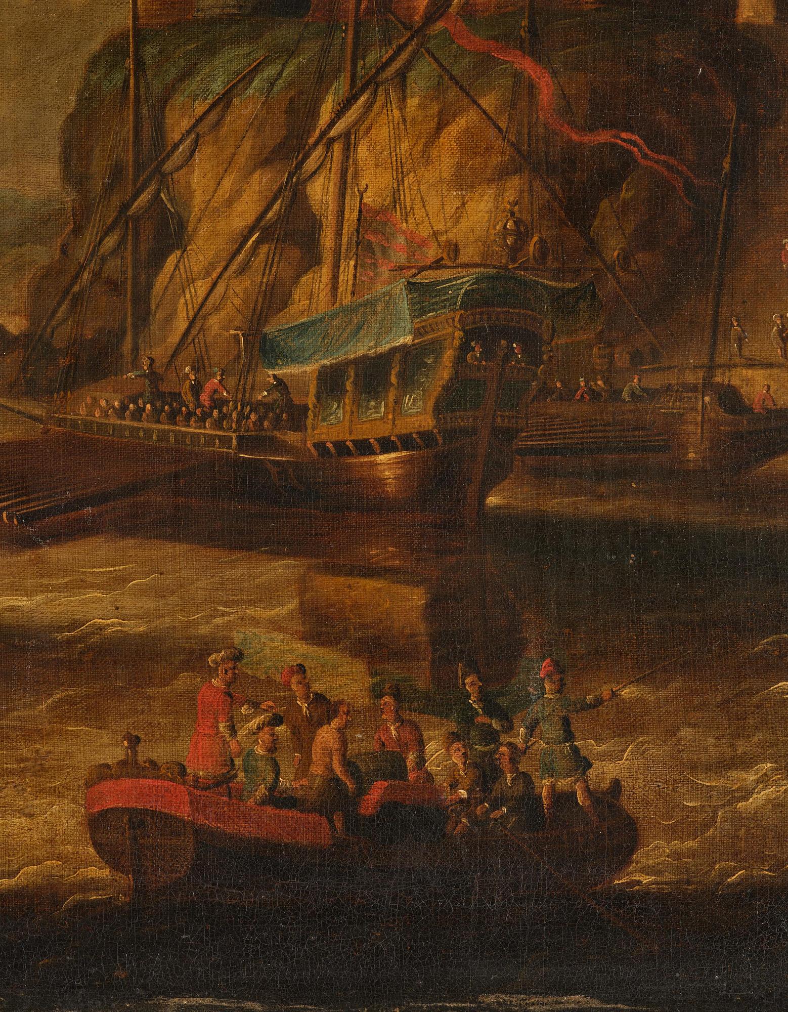 Peter van den Velde, follower of, Ship below the castle.