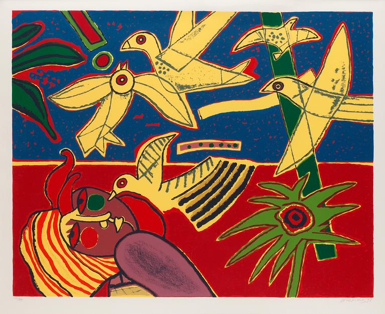 Beverloo Corneille, Femme et oiseaux.