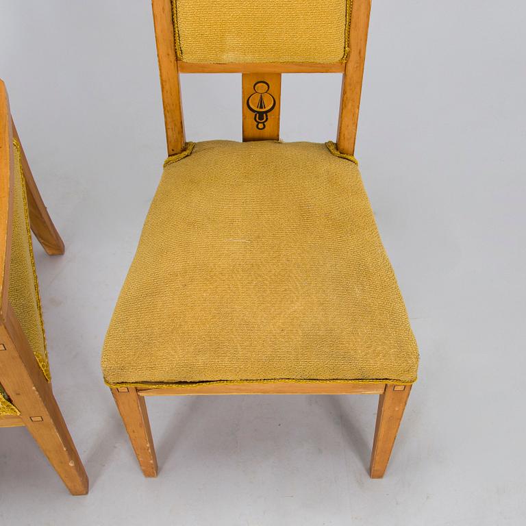 Fåtöljer, ett par och stolar, 4 st, tidigt 1900-tal.