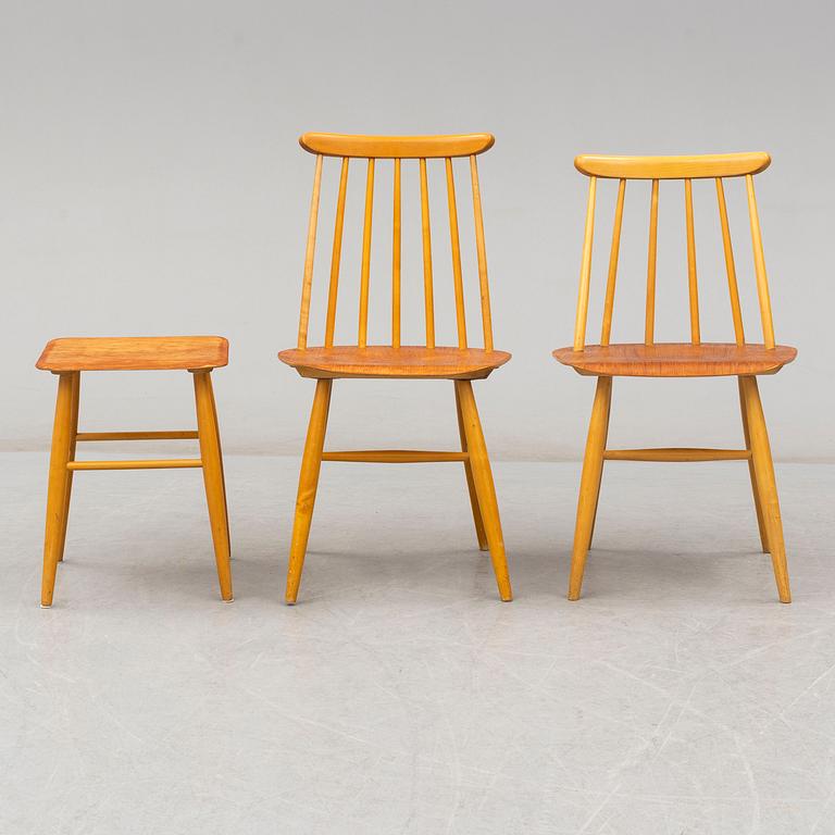 STOLAR, 3+2 samt PALL, Edsbyverken, varav tre märkta Fanett, Edsbyverken, 1950-tal.