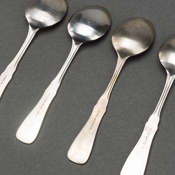 KAFFESKEDAR, silver, MGAB, modell "Uppsala" 12 st. Total vikt ca 160 gram. 1980-tal.
