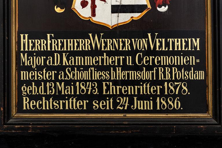 COAT OF ARMS, for Herr Freiherr Werner von Veltheim, 1886.