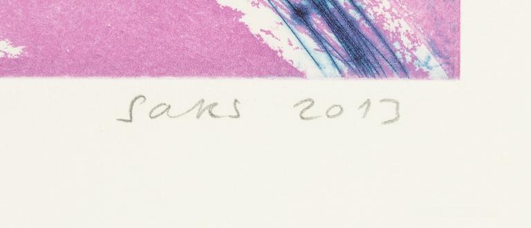 Adam Saks, etching in colours. Signed and dated 2013. Numbered 23/60.