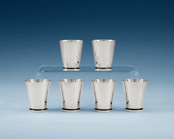 A set of six Harald Nielsen sterling beakers by Georg Jensen, Copenhagen 1945-77,