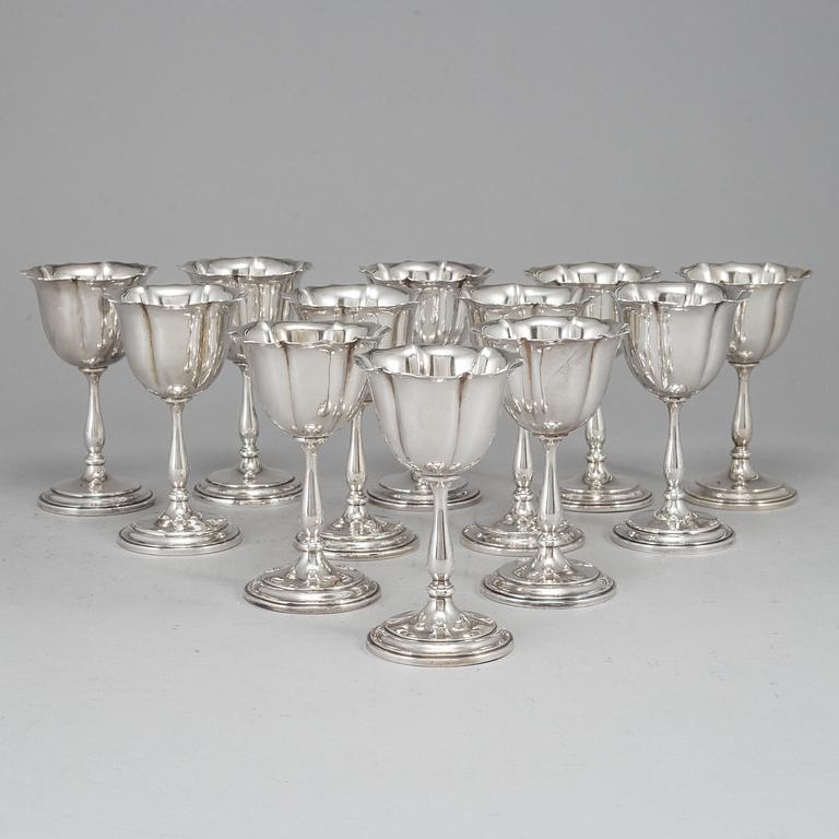 A set of twelve 20thcentury sterling silver dessert-glasses.