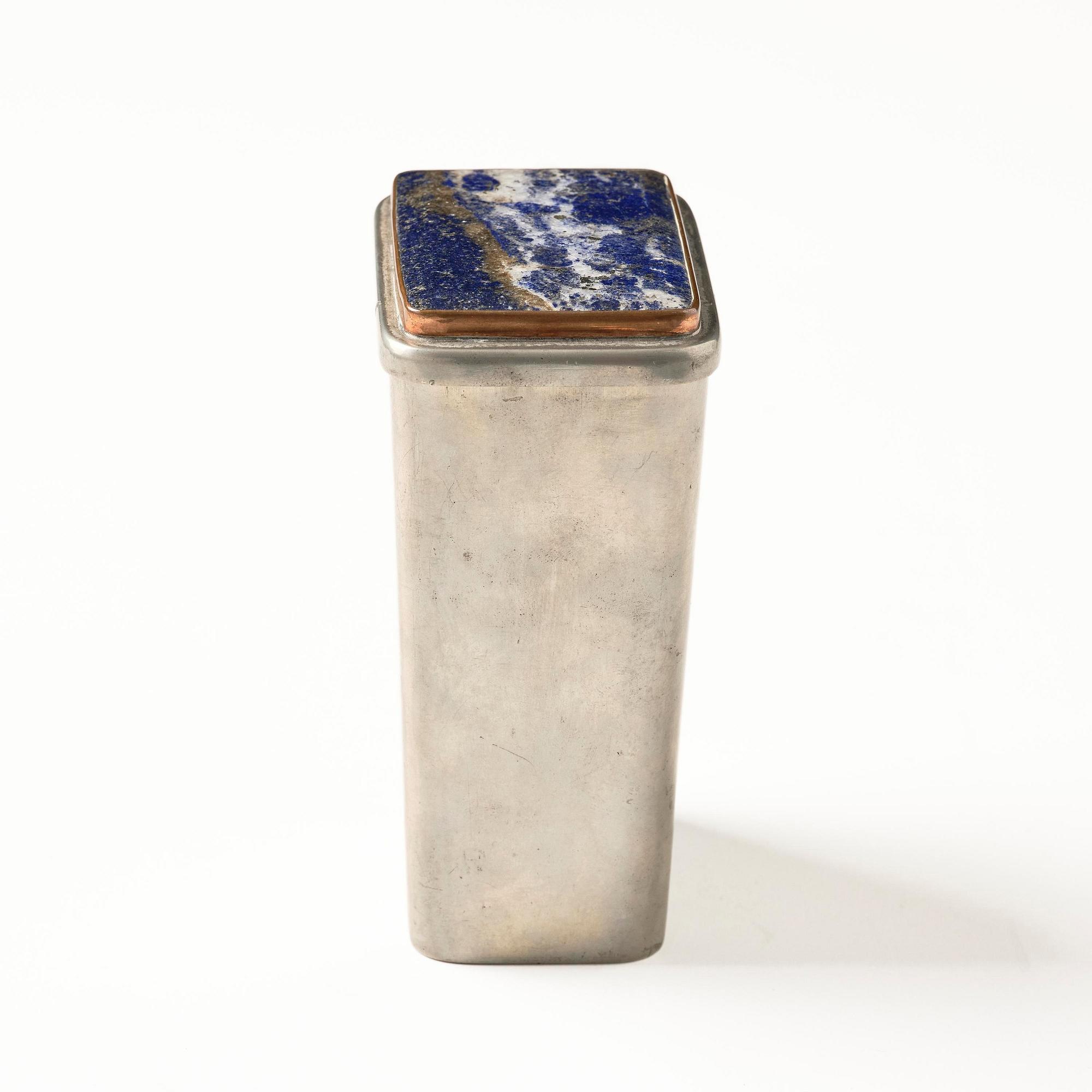 Firma Svenskt Tenn, a lapis lazuli lidded pewter jar, Stockholm, 1930.