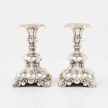 GC Hallberg, a pair of baroque-style silver candlesticks, Stockholm 1953.