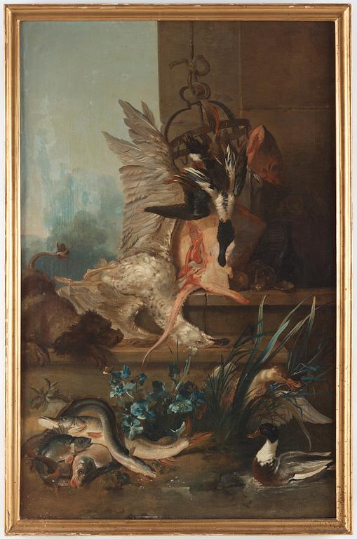 Johan Pasch Hans krets, "Stilleben med spaniel som jagar änder" ("Vattnet").