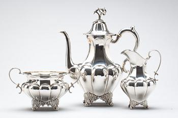KAFFESERVIS, 3 delar, silver, A G Dufva, Stockholm, 1916, vikt ca 1280g.