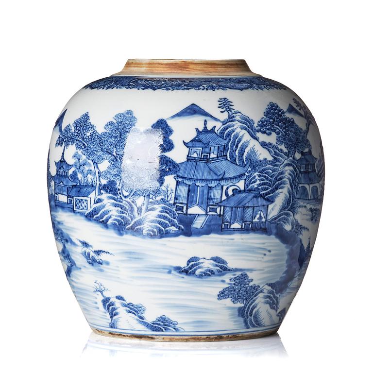 A blue and white jar, Qing dynasty, 18th century.