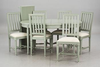 MATBORD och STOLAR, 6 st, gustaviansk stil, 1900-talets slut.
