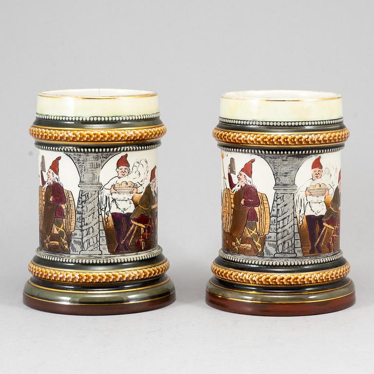 A pair of majolica tankards, Rörstrand, early 20th century.