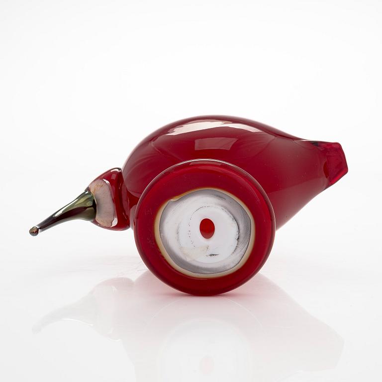 Oiva Toikka, a 'Red Ibis' glass bird, second quality, signed O. Toikka Nuutajärvi II.