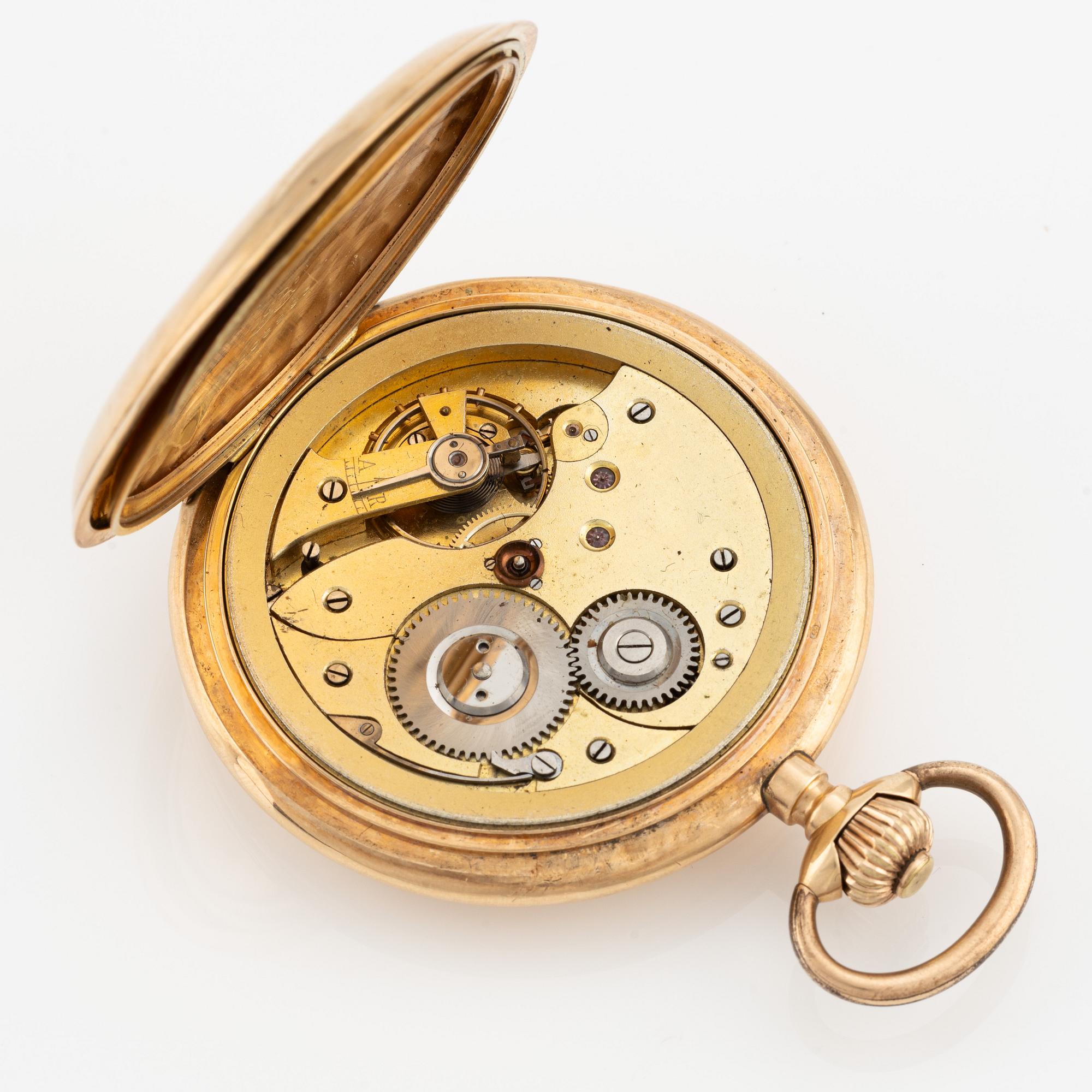 Pocket watch, hunter case, 14K gold, 60.5 mm.