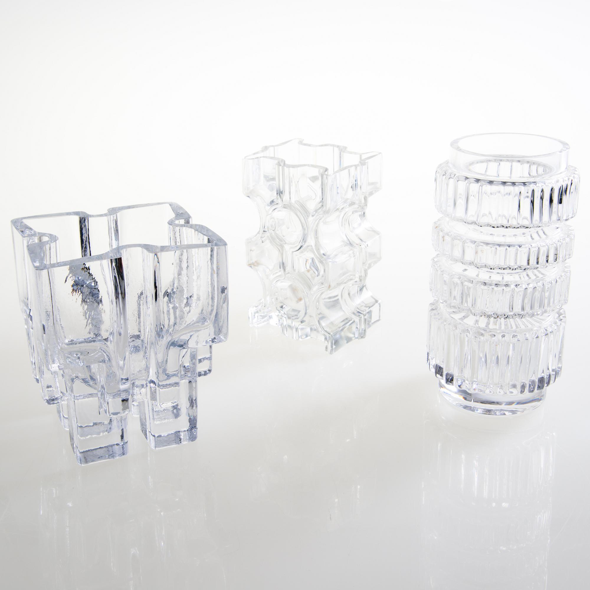 HELENA TYNELL, three 1970's vases signed Riihimäen Lasi Oy, Helena Tynell.