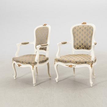 Armchairs, a pair, Rococo style, second half of the 20th century.