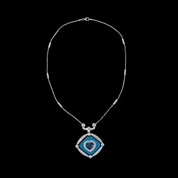 COLLIER, blå hjärtslipad safir, 5.15 ct, turkos och briljantslipade diamanter, tot. 5.80 ct.