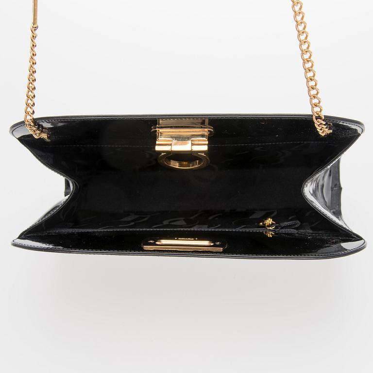 A SALVATORE FERRAGAMO Black Patent Leather Shoulder Bag.