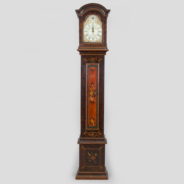 A longcase clock from Åland, Petter Linqvist, dated 1785.