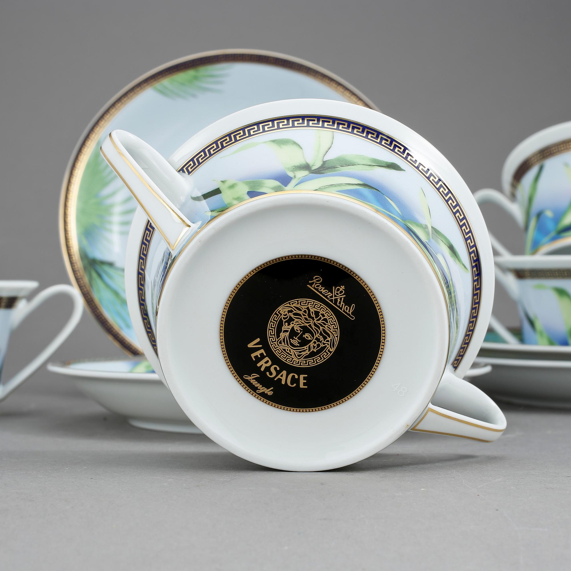 CHOKLADKOPPAR med FAT, porslin, 4 st, 'Jungle', Versace för Rosenthal.