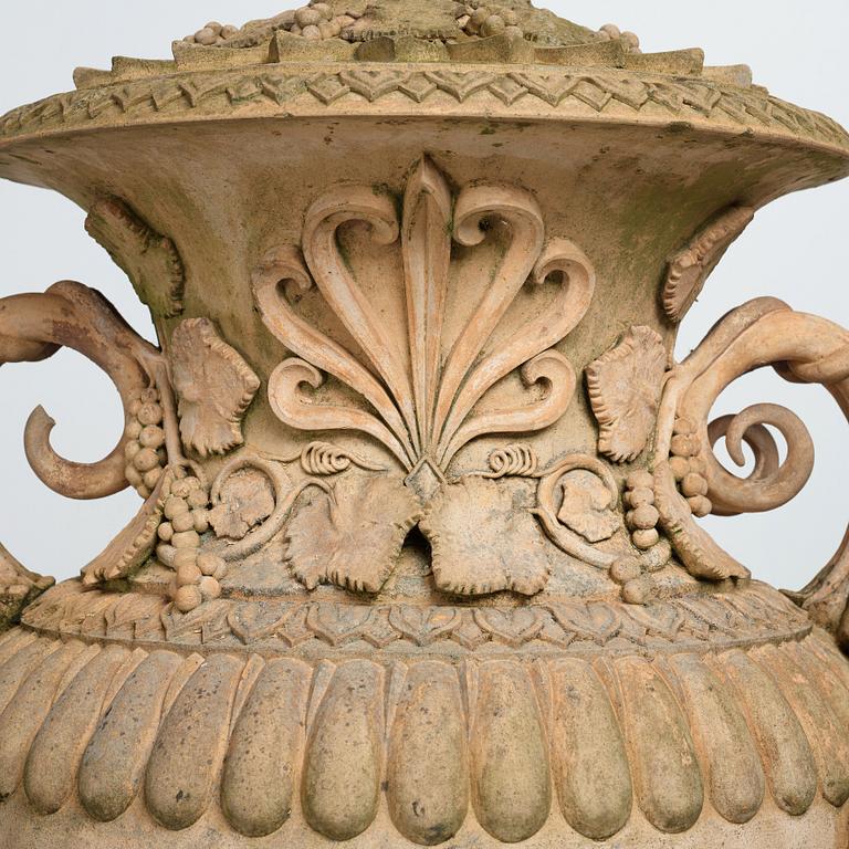 A Swedish Höganäs 1860's stoneware garden urn by Ferdinand Ring.