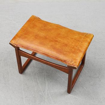 Ejnar Larsen & Aksel Bender, a teak and leather stool for Ludvid Pontoppidan Denmark, 1950's.