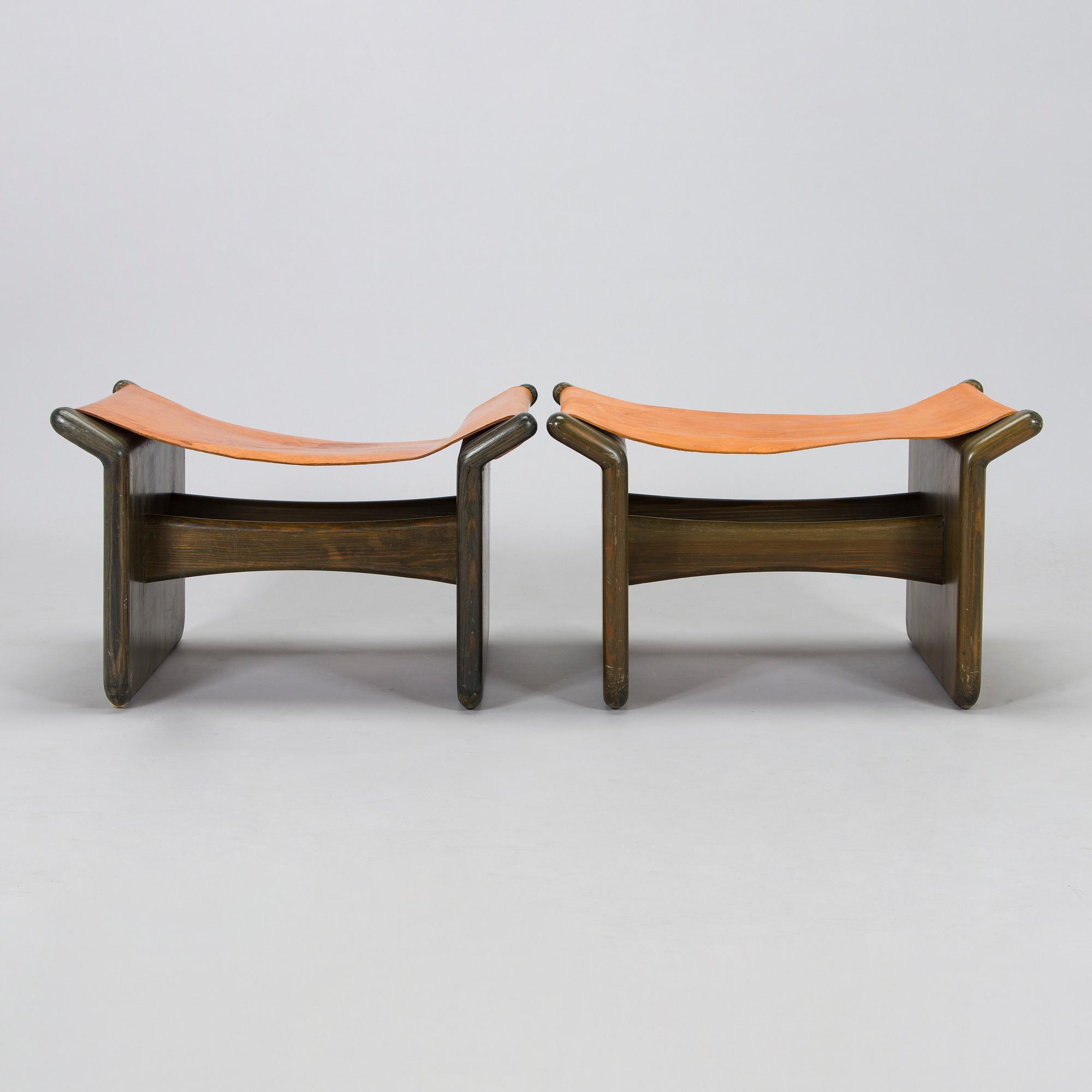 Tapio Wirkkala, a pair of stools made to order  for the Finnish Glass Museum manufactured by  Reino Huotari 1981.