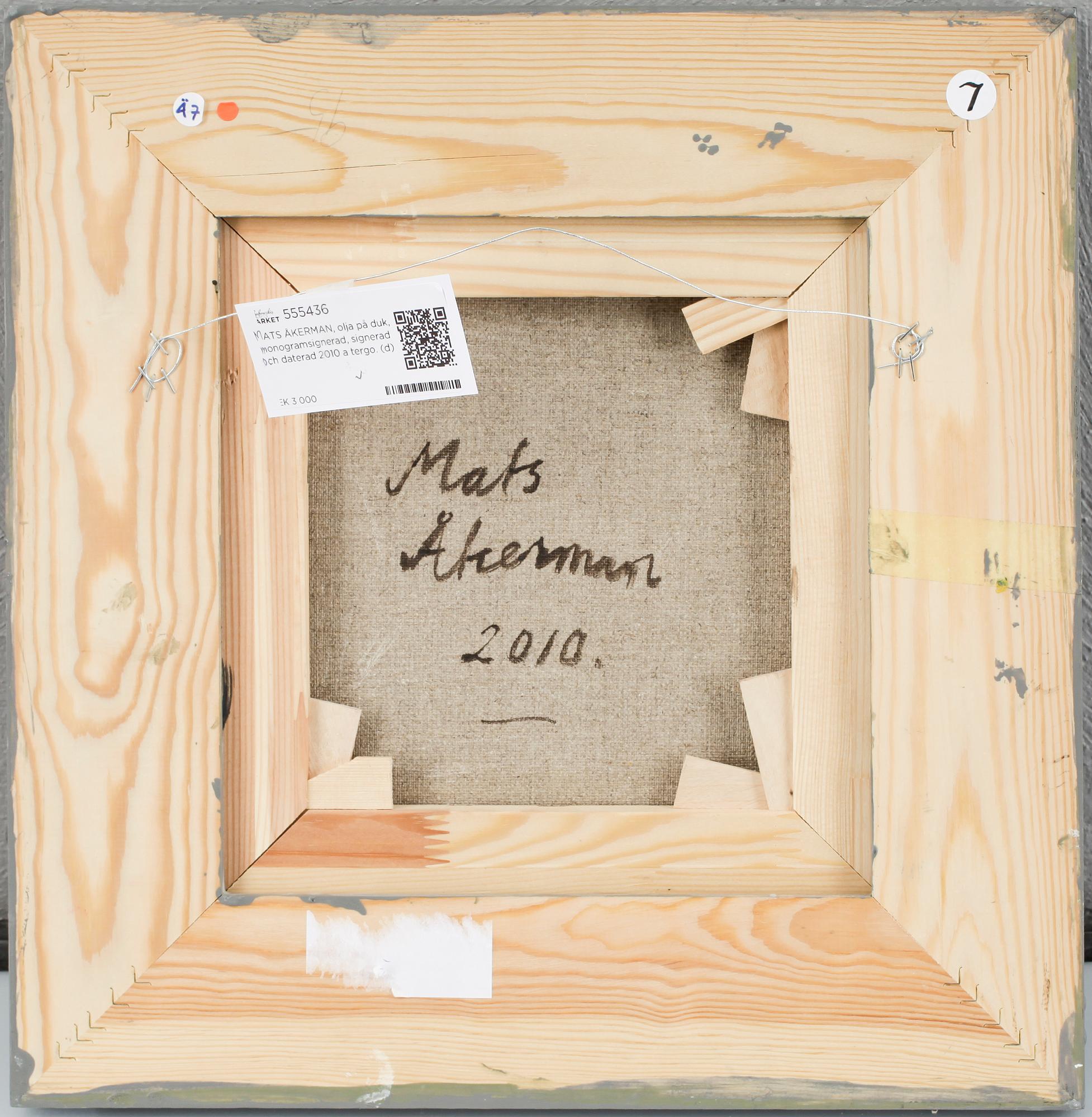 MATS ÅKERMAN, olja på duk, monogramsignerad, signerad och daterad 2010 a tergo.