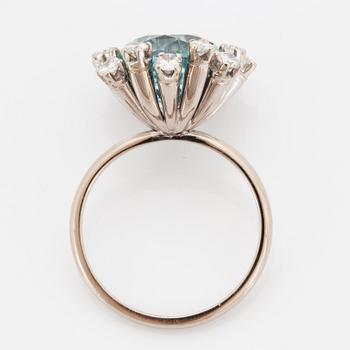 18K white gold diamond and aquamarine ring.