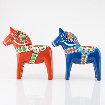 Dala horses, 4 pcs, and one wall-mounted, second half of the 20th century.