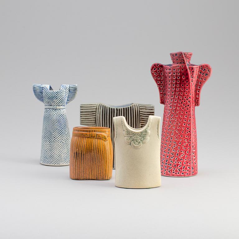 A set of five stoneware vases by Lisa Larson, Rörstrand.