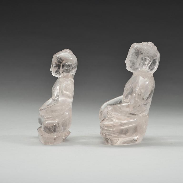 Two chinese rock chrystal figures of a seated buddha, circa 1900.