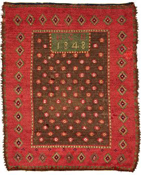 A DOUBLE-PILED RYA BED COVER, Finland, probably Åland, ca 174-176,5 x 135-138 cm, signed and dated H:C:D 1848.