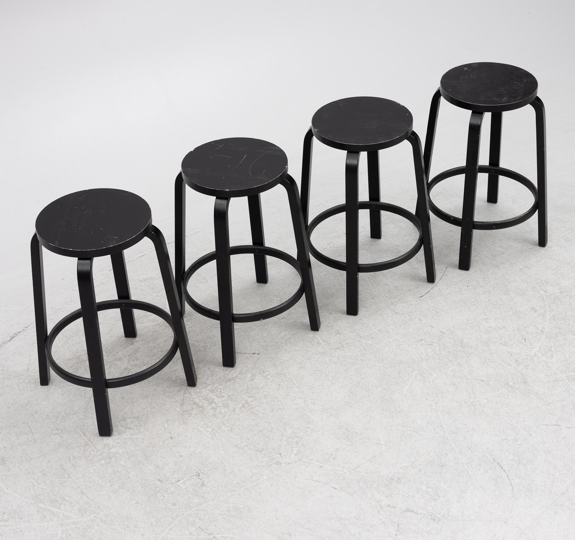 A set of four bar stools, model 64, Artek, Finland 2012 and 2013.