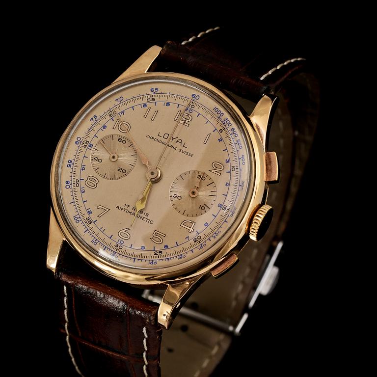 HERRARMBANDSUR, guld 18k Loyal, Chronographe Suisse, 1900-talets andra hälft.