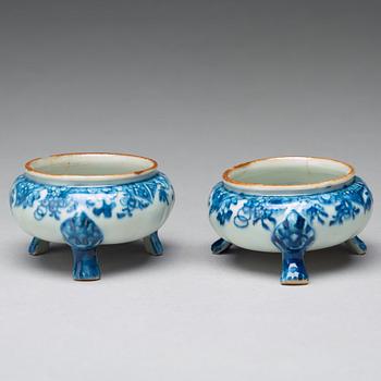 A pair of blue and white salts, Qing dynasty, Qianlong (1736-95).