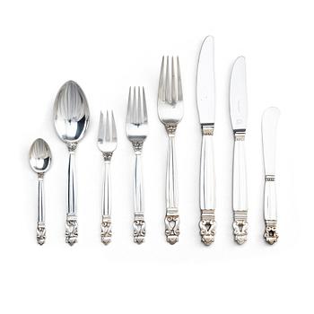 443. Johan Rohde, a set of 76 pieces of 'Acorn' sterling silver and stainless steel flatware, Georg Jensen post 1945.