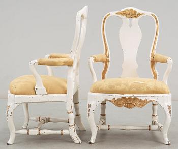 A pair of Swedish Rococo 18th century armchairs.