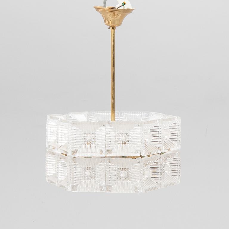 Carl Fagerlund, a glass and brass ceiling pendant Orrefros later part of the 20th century.