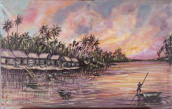 TUNTEMATON TAITEILIJA, 2 kpl, öljy kankaalle, signeerattu ja päivätty Fabunmi Arts -85. Länsi-Afrikka.