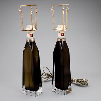 BORDSLAMPOR, ett par, glas, Carl Fagerlund, Orrefors.