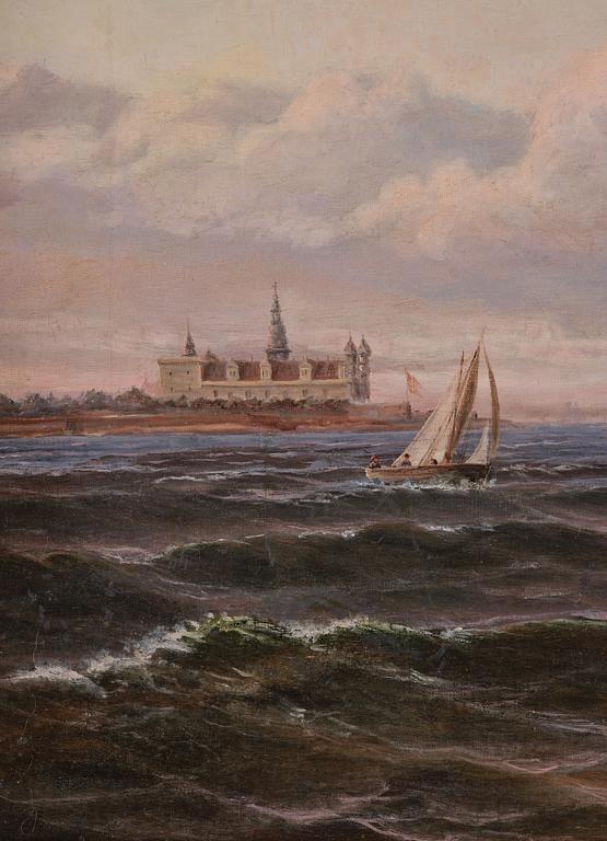 Thorvald Möller, Frigate under full sail at Kronborg Castle.