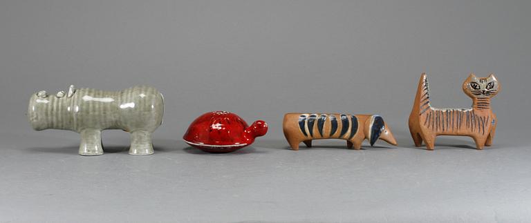 FIGURINER, 4 st, stengods, bl a "Lilla Zoo", design Lisa Larson, Gustavsberg.