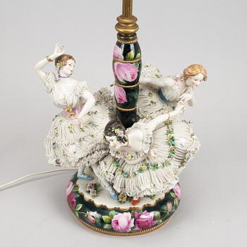 A porcelain table lamp, probably Germany, early 20th Century.