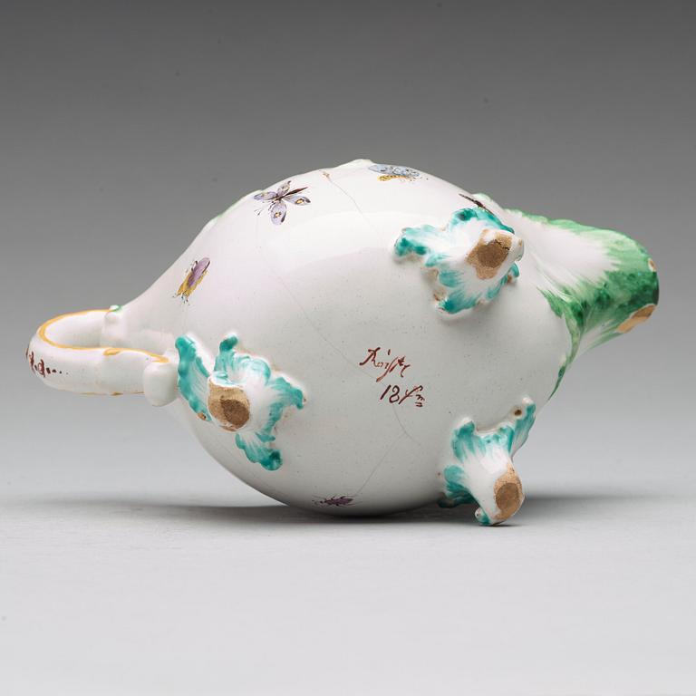 A Swedish faience Rörstrand sauce boat, 18th Century.