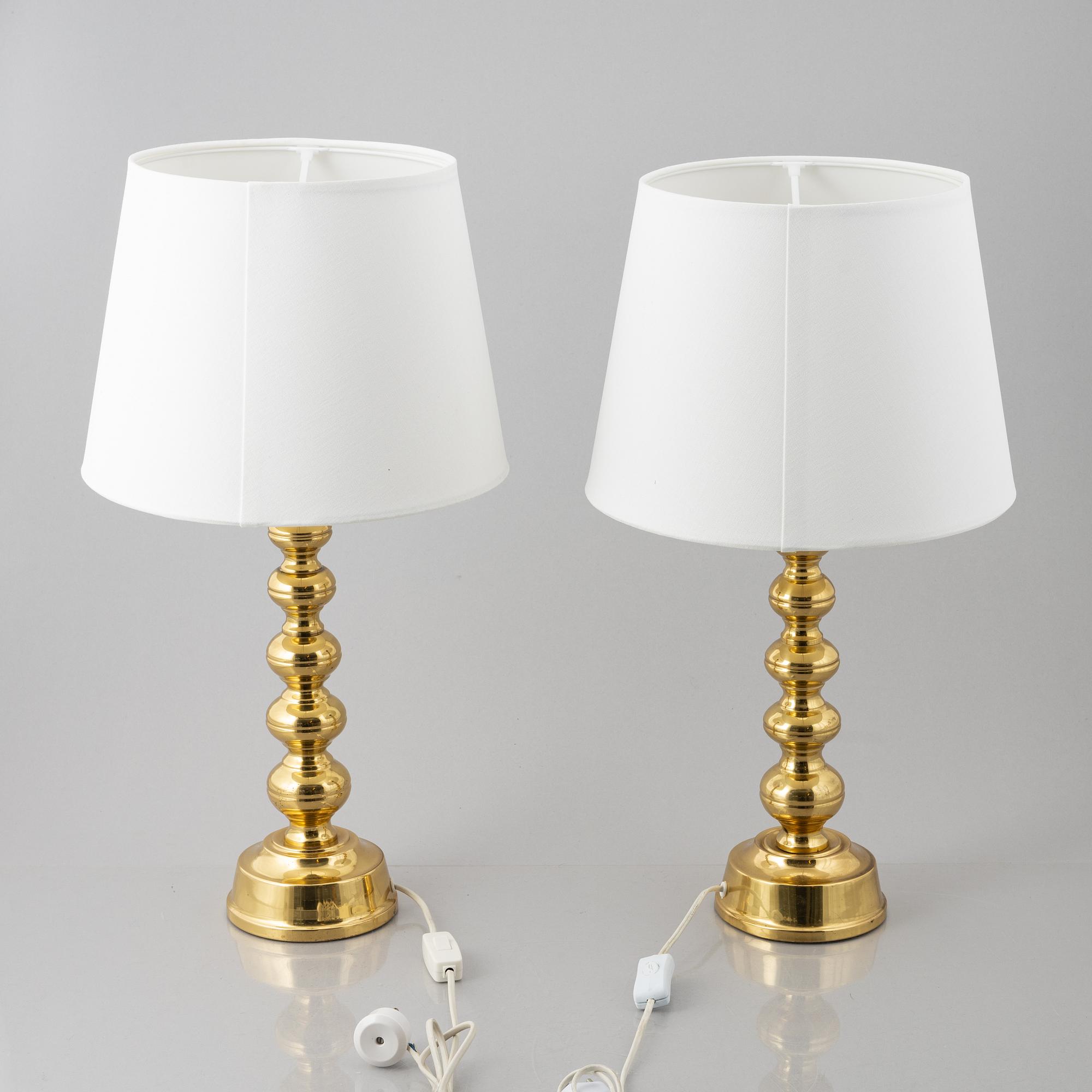 Bordslampor, ett par, modell Nr 69, mässing, Enco, 1900-talets andra hälft.